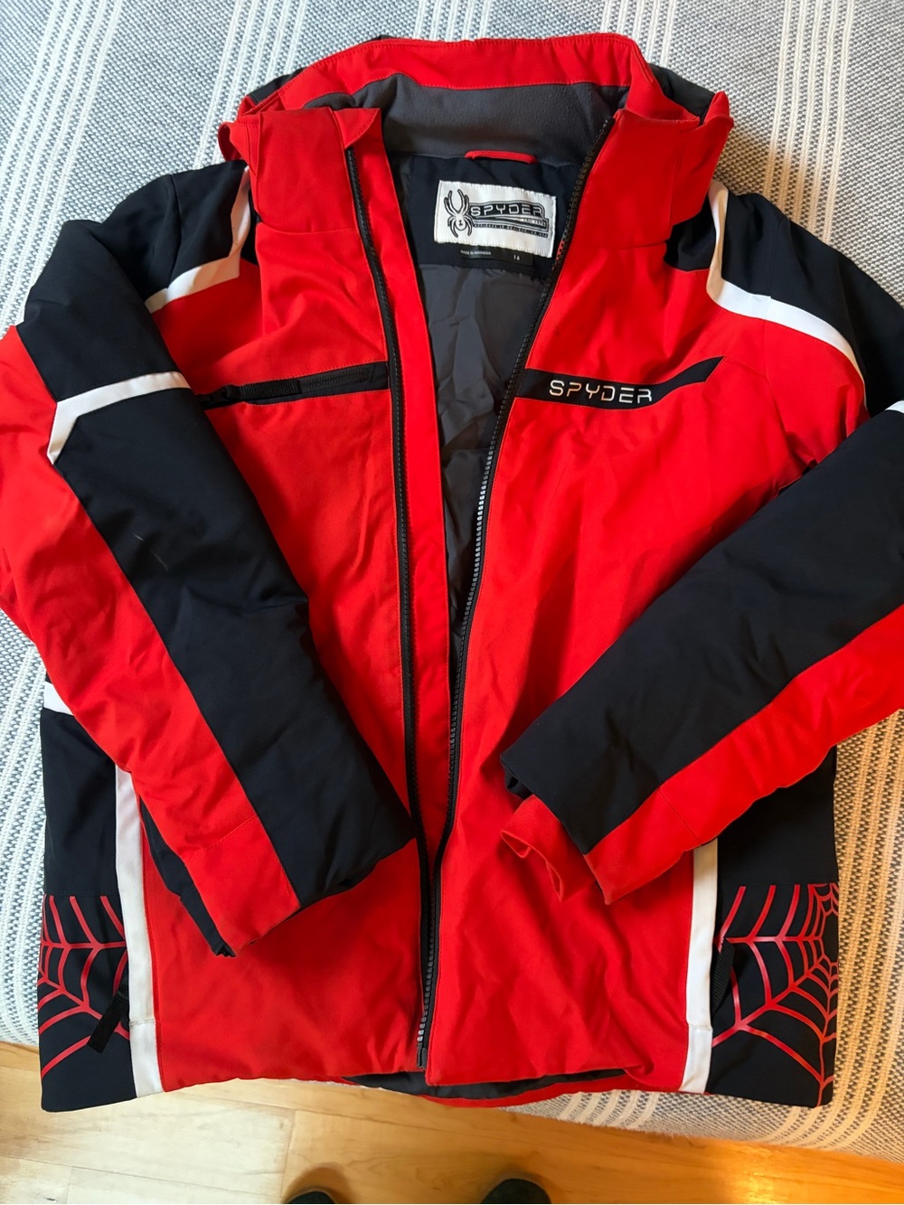 Spyder Kids Red Black Ski Jacket with Spider Web Accents